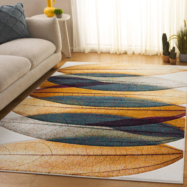 Safavieh Hollywood Modern Gold And Blue Area Rug - Luxurious Contemporary Design For Elegant Spaces Gold ,Blue Polypropylene Hlw703e-9