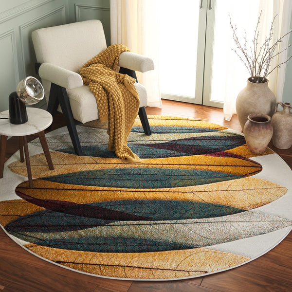 Safavieh Hollywood Exquisite Modern Area Rug In Gold And Blue With Abstract Leaf Design For Elegant Spaces Gold ,Blue Polypropylene Hlw703e-7r