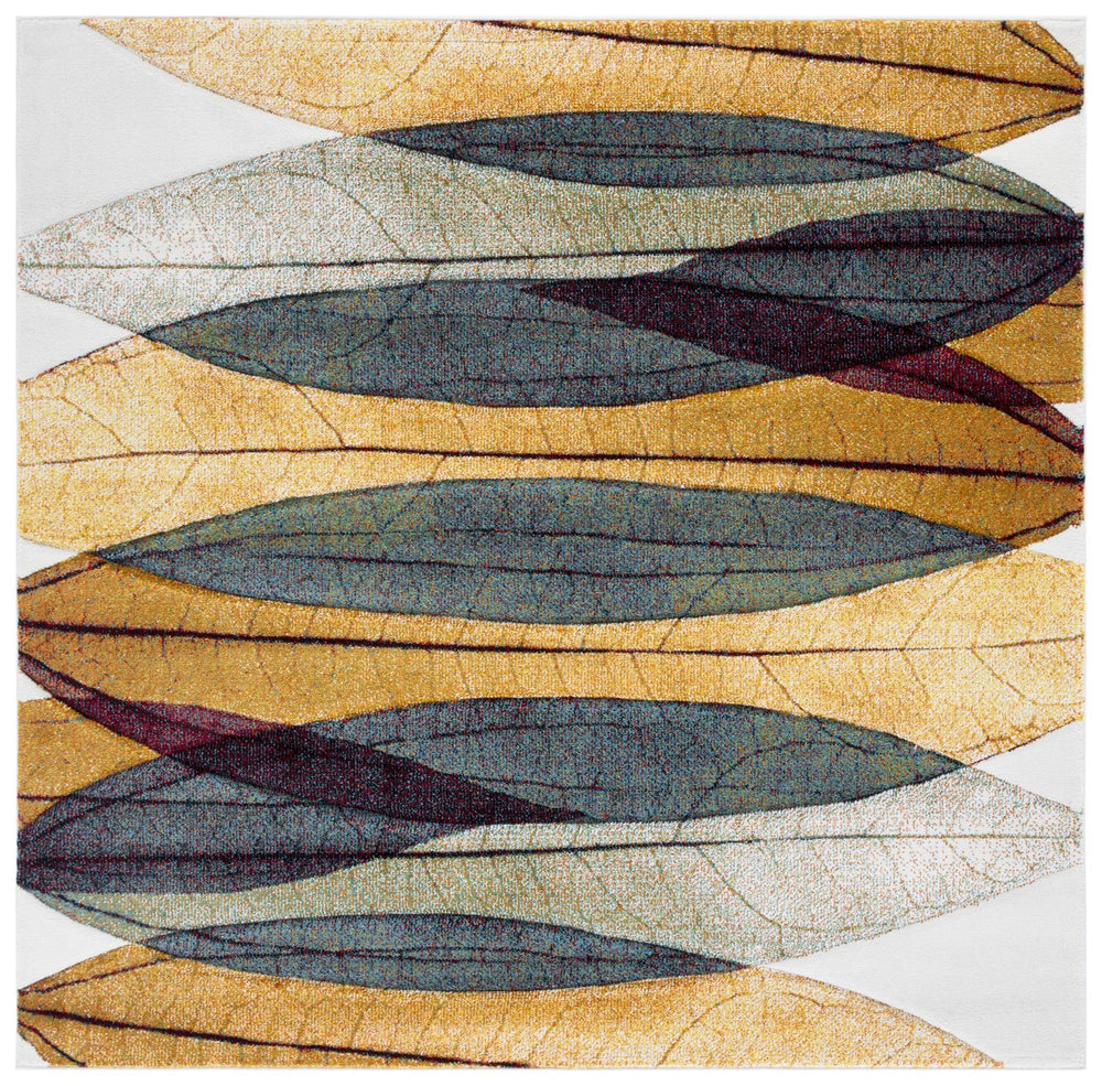 Safavieh Hollywood Exquisite Modern Area Rug In Gold And Blue With Abstract Leaf Design For Elegant Spaces Gold ,Blue Polypropylene Hlw703e-7sq