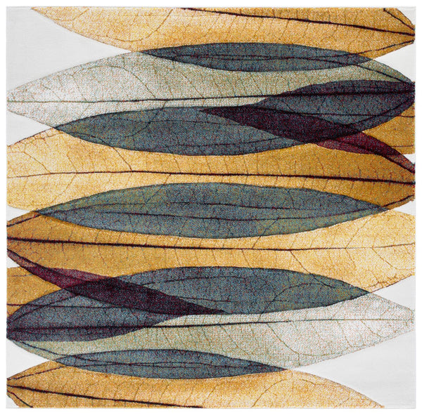 Safavieh Hollywood Exquisite Modern Area Rug In Gold And Blue With Abstract Leaf Design For Elegant Spaces Gold ,Blue Polypropylene Hlw703e-7sq