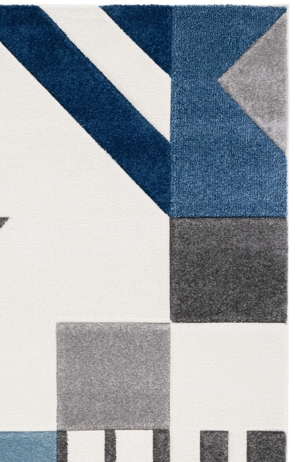 Safavieh Hollywood Geometric Ivory Blue Polypropylene Area Rug for Modern Living Spaces HLW709A-6