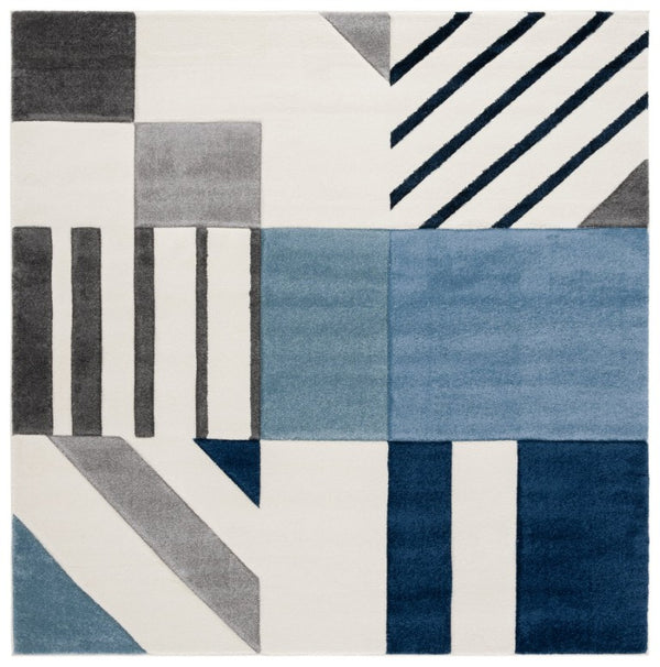 Safavieh Hollywood Geometric Ivory Blue Polypropylene Indoor Rug for Living or Bedroom Spaces HLW709A-7SQ