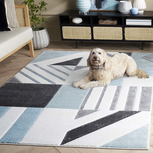 Safavieh Hollywood Geometric Polypropylene Area Rug Ivory Aqua Tones for Living Rooms HLW709C-5