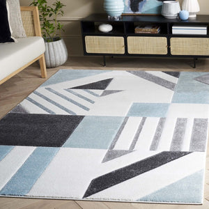 Safavieh Hollywood Geometric Polypropylene Area Rug Ivory Aqua Tones for Living Rooms HLW709C-5