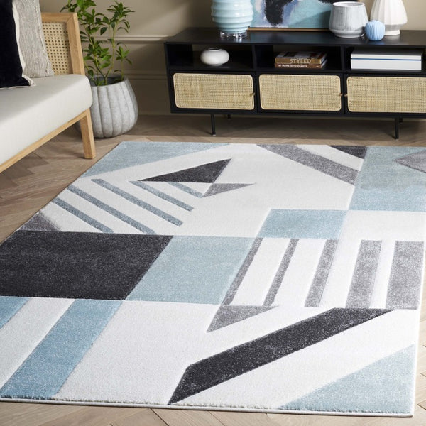 Safavieh Hollywood Geometric Polypropylene Area Rug Ivory Aqua Tones for Living Rooms HLW709C-5