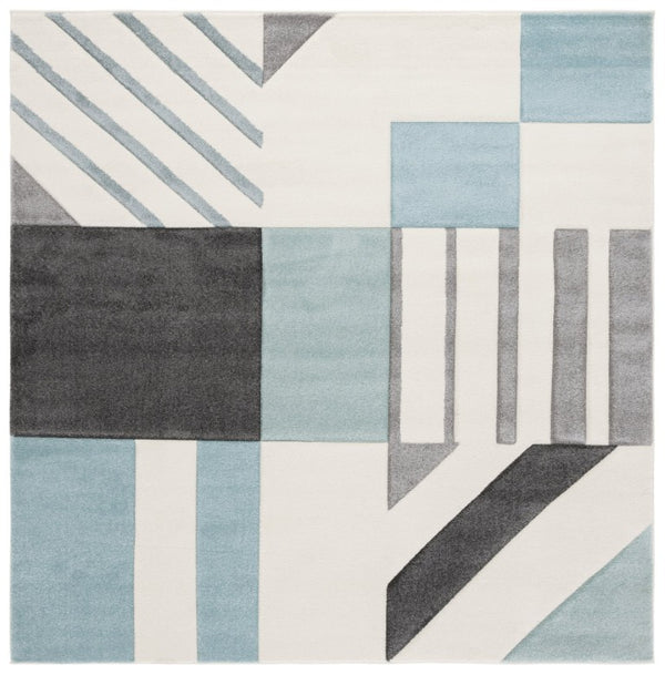 Safavieh Hollywood Geometric Ivory Aqua Polypropylene Area Rug for Modern Living Spaces HLW709C-7SQ