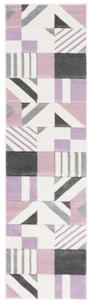 Safavieh Hollywood Geometric Polypropylene Runner Rug for Hallways in Ivory and Purple HLW709D-28