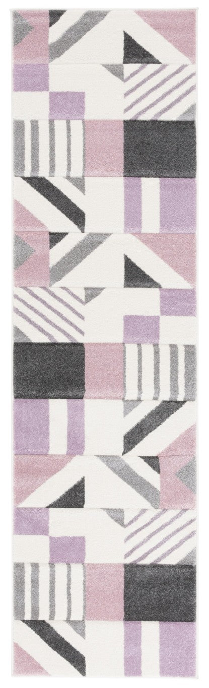 Safavieh Hollywood Geometric Polypropylene Runner Rug for Hallways in Ivory and Purple HLW709D-28