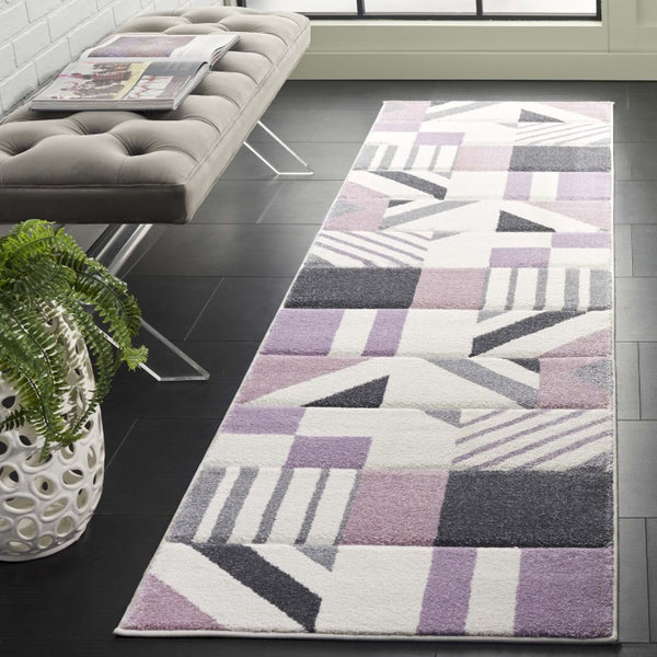 Safavieh Hollywood Geometric Polypropylene Runner Rug for Hallways in Ivory and Purple HLW709D-28
