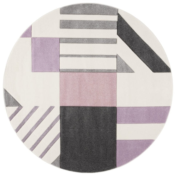 Safavieh Hollywood Geometric Round Polypropylene Rug Bold Ivory Purple Power Loomed in Turkey HLW709D-7R