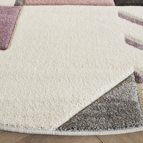 Safavieh Hollywood Geometric Round Polypropylene Rug Bold Ivory Purple Power Loomed in Turkey HLW709D-7R