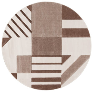 Safavieh Hollywood Geometric Round Area Rug Ivory Brown Plush Polypropylene Living Room Accent HLW709E-7R