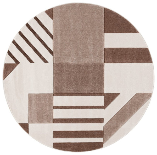 Safavieh Hollywood Geometric Round Area Rug Ivory Brown Plush Polypropylene Living Room Accent HLW709E-7R