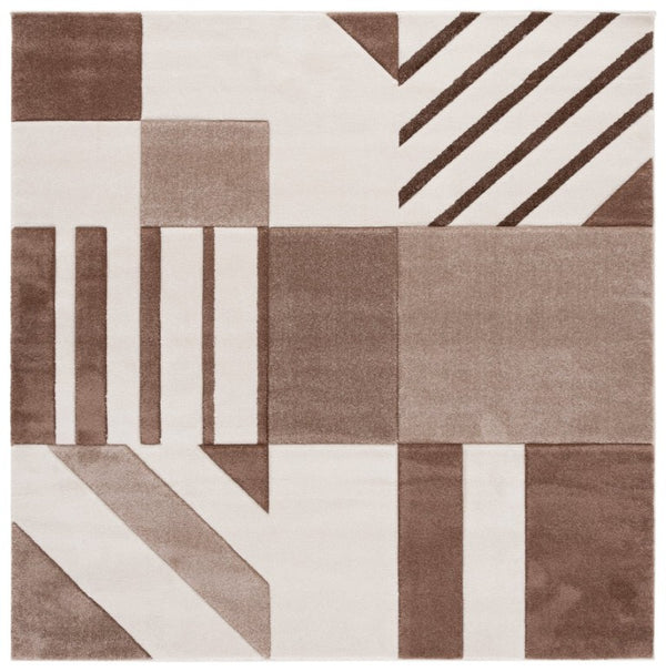 Safavieh Hollywood Geometric Ivory Brown Power Loomed Polypropylene Square Area Rug for Modern Rooms HLW709E-7SQ