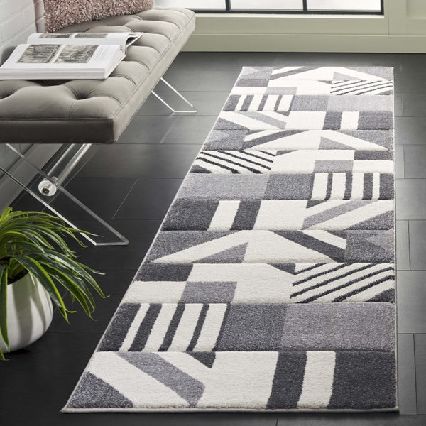 Safavieh Hollywood Geometric Polypropylene Runner Rug for Hallways and Entryways in Ivory Grey HLW709F-28