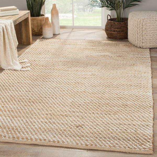 Jaipur Living Himalaya Diagonal Weave Hm07 Handwoven Handmade 70% Jute 30% Rayon Solids Solid Indoor Rug Beige, White 70% Jute 30% Rayon, 100% Cotton Rug102012