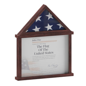 English Elm Quincy Flag and Certificate Display Case - Handcrafted Solid Pine Wood Shadow Box for Tribute Showcasing Mahogany 18.5"W x 3.5"D x 22.5"H HMHD-22M142Y-MHG-GG