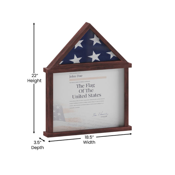 English Elm Quincy Flag and Certificate Display Case - Handcrafted Solid Pine Wood Shadow Box for Tribute Showcasing Mahogany 18.5"W x 3.5"D x 22.5"H HMHD-22M142Y-MHG-GG