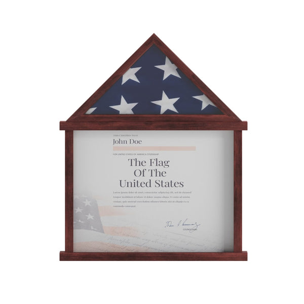 English Elm Quincy Flag and Certificate Display Case - Handcrafted Solid Pine Wood Shadow Box for Tribute Showcasing Mahogany 18.5"W x 3.5"D x 22.5"H HMHD-22M142Y-MHG-GG