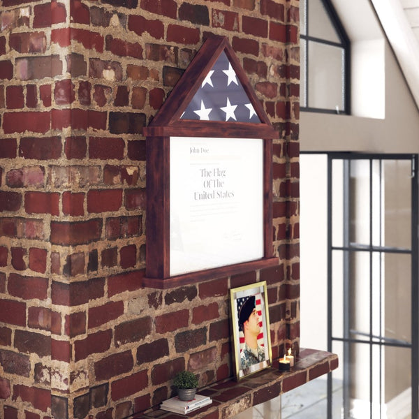 English Elm Quincy Flag and Certificate Display Case - Handcrafted Solid Pine Wood Shadow Box for Tribute Showcasing Mahogany 18.5"W x 3.5"D x 22.5"H HMHD-22M142Y-MHG-GG