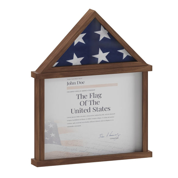 English Elm Quincy Flag and Certificate Display Case - Handcrafted Solid Pine Wood Shadow Box for Tribute Showcasing Dark Brown 18.5"W x 3.5"D x 22.5"H HMHD-22M142Y-RSTBRN-GG