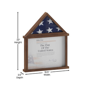 English Elm Quincy Flag and Certificate Display Case - Handcrafted Solid Pine Wood Shadow Box for Tribute Showcasing Dark Brown 18.5"W x 3.5"D x 22.5"H HMHD-22M142Y-RSTBRN-GG