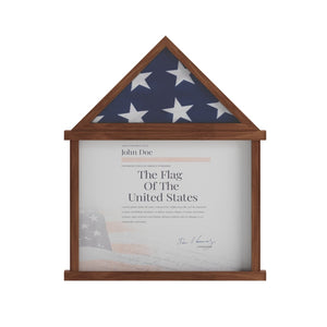 English Elm Quincy Flag and Certificate Display Case - Handcrafted Solid Pine Wood Shadow Box for Tribute Showcasing Dark Brown 18.5"W x 3.5"D x 22.5"H HMHD-22M142Y-RSTBRN-GG