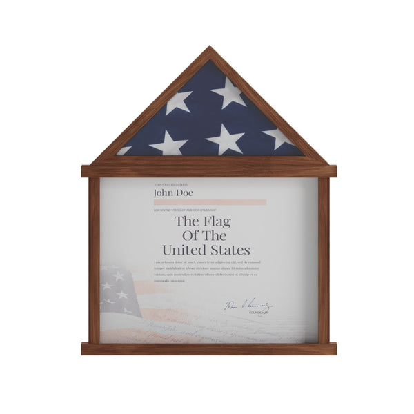 English Elm Quincy Flag and Certificate Display Case - Handcrafted Solid Pine Wood Shadow Box for Tribute Showcasing Dark Brown 18.5"W x 3.5"D x 22.5"H HMHD-22M142Y-RSTBRN-GG