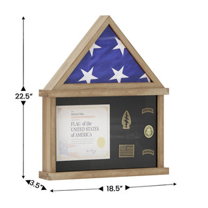 English Elm Quincy Flag and Certificate Display Case - Handcrafted Solid Pine Wood Shadow Box for Tribute Showcasing Weathered 18.5"W x 3.5"D x 22.5"H HMHD-22M142Y-WEATH-GG