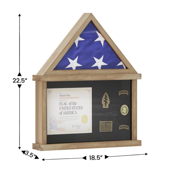 English Elm Quincy Flag and Certificate Display Case - Handcrafted Solid Pine Wood Shadow Box for Tribute Showcasing Weathered 18.5"W x 3.5"D x 22.5"H HMHD-22M142Y-WEATH-GG