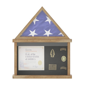 English Elm Quincy Flag and Certificate Display Case - Handcrafted Solid Pine Wood Shadow Box for Tribute Showcasing Weathered 18.5"W x 3.5"D x 22.5"H HMHD-22M142Y-WEATH-GG