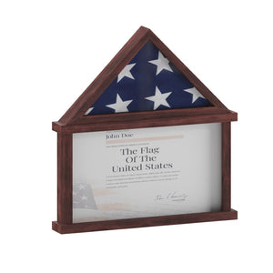 English Elm Quincy Flag and Certificate Display Case - Handcrafted Solid Pine Wood Shadow Box for Tribute Showcasing Mahogany 26.5"W x 4.5"D x 26.5"H HMHD-22M192Y-MHG-GG
