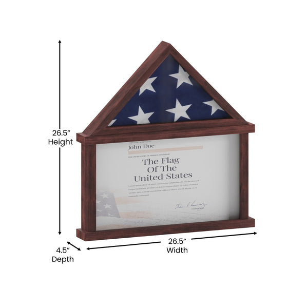 English Elm Quincy Flag and Certificate Display Case - Handcrafted Solid Pine Wood Shadow Box for Tribute Showcasing Mahogany 26.5"W x 4.5"D x 26.5"H HMHD-22M192Y-MHG-GG