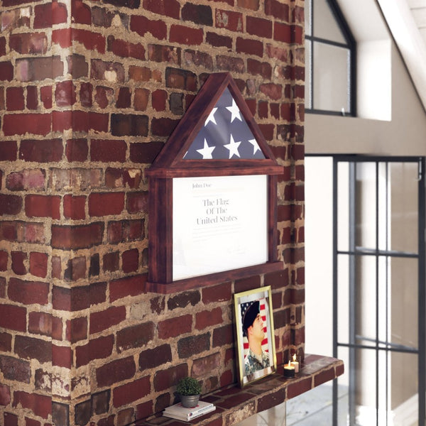 English Elm Quincy Flag and Certificate Display Case - Handcrafted Solid Pine Wood Shadow Box for Tribute Showcasing Mahogany 26.5"W x 4.5"D x 26.5"H HMHD-22M192Y-MHG-GG