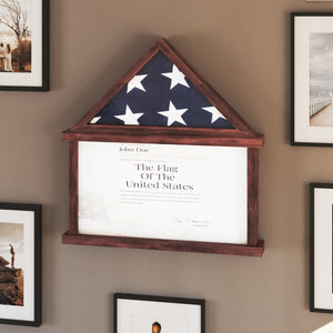 English Elm Quincy Flag and Certificate Display Case - Handcrafted Solid Pine Wood Shadow Box for Tribute Showcasing Mahogany 26.5"W x 4.5"D x 26.5"H HMHD-22M192Y-MHG-GG