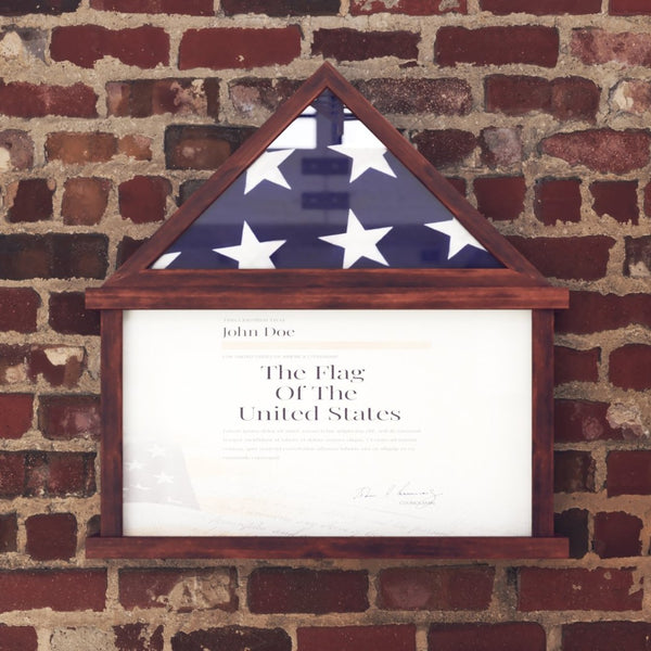 English Elm Quincy Flag and Certificate Display Case - Handcrafted Solid Pine Wood Shadow Box for Tribute Showcasing Mahogany 26.5"W x 4.5"D x 26.5"H HMHD-22M192Y-MHG-GG