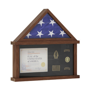 English Elm Quincy Flag and Certificate Display Case - Handcrafted Solid Pine Wood Shadow Box for Tribute Showcasing Dark Brown 26.5"W x 4.5"D x 26.5"H HMHD-22M192Y-RSTBRN-GG