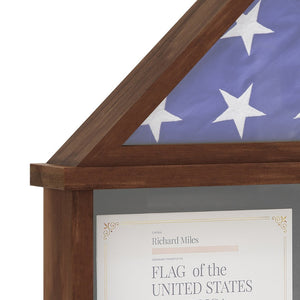 English Elm Quincy Flag and Certificate Display Case - Handcrafted Solid Pine Wood Shadow Box for Tribute Showcasing Dark Brown 26.5"W x 4.5"D x 26.5"H HMHD-22M192Y-RSTBRN-GG