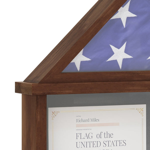 English Elm Quincy Flag and Certificate Display Case - Handcrafted Solid Pine Wood Shadow Box for Tribute Showcasing Dark Brown 26.5"W x 4.5"D x 26.5"H HMHD-22M192Y-RSTBRN-GG