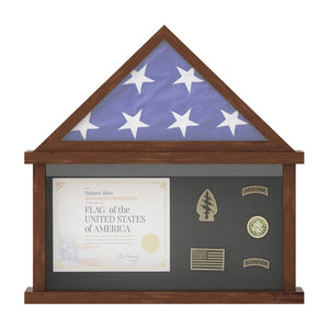 English Elm Quincy Flag and Certificate Display Case - Handcrafted Solid Pine Wood Shadow Box for Tribute Showcasing Dark Brown 26.5"W x 4.5"D x 26.5"H HMHD-22M192Y-RSTBRN-GG