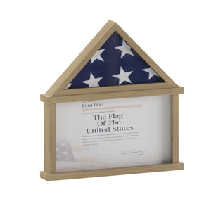 English Elm Quincy Flag and Certificate Display Case - Handcrafted Solid Pine Wood Shadow Box for Tribute Showcasing Weathered 26.5"W x 4.5"D x 26.5"H HMHD-22M192Y-WEATH-GG
