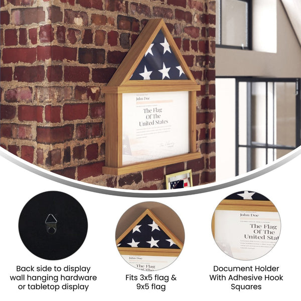 English Elm Quincy Flag and Certificate Display Case - Handcrafted Solid Pine Wood Shadow Box for Tribute Showcasing Weathered 26.5"W x 4.5"D x 26.5"H HMHD-22M192Y-WEATH-GG