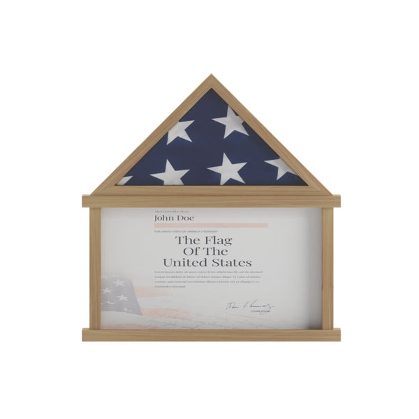 English Elm Quincy Flag and Certificate Display Case - Handcrafted Solid Pine Wood Shadow Box for Tribute Showcasing Weathered 26.5"W x 4.5"D x 26.5"H HMHD-22M192Y-WEATH-GG