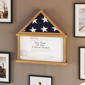 English Elm Quincy Flag and Certificate Display Case - Handcrafted Solid Pine Wood Shadow Box for Tribute Showcasing Weathered 26.5"W x 4.5"D x 26.5"H HMHD-22M192Y-WEATH-GG