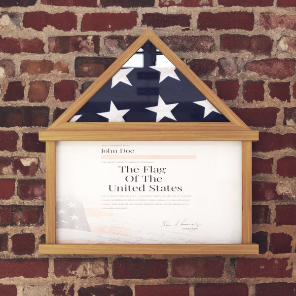 English Elm Quincy Flag and Certificate Display Case - Handcrafted Solid Pine Wood Shadow Box for Tribute Showcasing Weathered 26.5"W x 4.5"D x 26.5"H HMHD-22M192Y-WEATH-GG