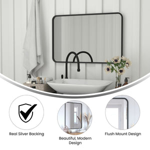 English Elm Jada Decorative Wall Mirror - Sleek Modern Design for Bathrooms, Living Rooms, Vertical or Horizontal Use Matte Black 24"W x 36"L HMHD-22M199YBN-BK-GG