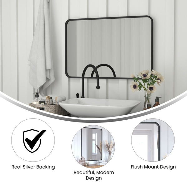 English Elm Jada Decorative Wall Mirror - Sleek Modern Design for Bathrooms, Living Rooms, Vertical or Horizontal Use Matte Black 24"W x 36"L HMHD-22M199YBN-BK-GG