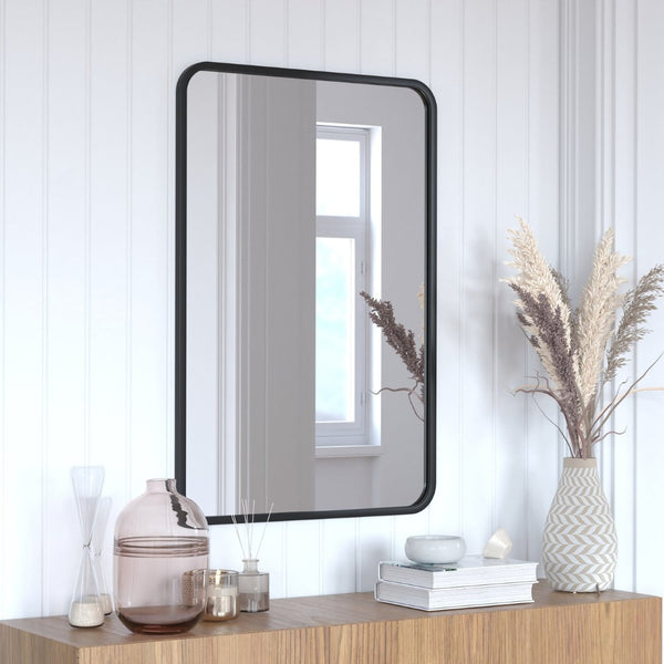English Elm Jada Decorative Wall Mirror - Sleek Modern Design for Bathrooms, Living Rooms, Vertical or Horizontal Use Matte Black 24"W x 36"L HMHD-22M199YBN-BK-GG
