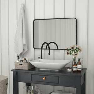 English Elm Jada Decorative Wall Mirror - Sleek Modern Design for Bathrooms, Living Rooms, Vertical or Horizontal Use Matte Black 24"W x 36"L HMHD-22M199YBN-BK-GG