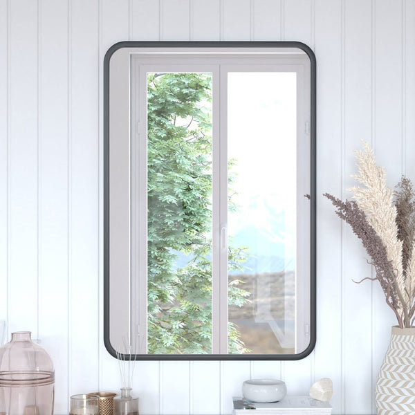 English Elm Jada Decorative Wall Mirror - Sleek Modern Design for Bathrooms, Living Rooms, Vertical or Horizontal Use Matte Black 24"W x 36"L HMHD-22M199YBN-BK-GG